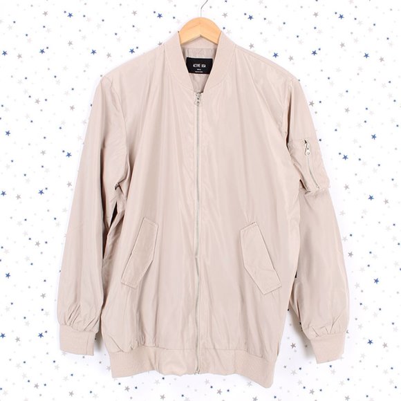 Khaki Long Zip Up Bomber Jacket - Picture 7 of 8